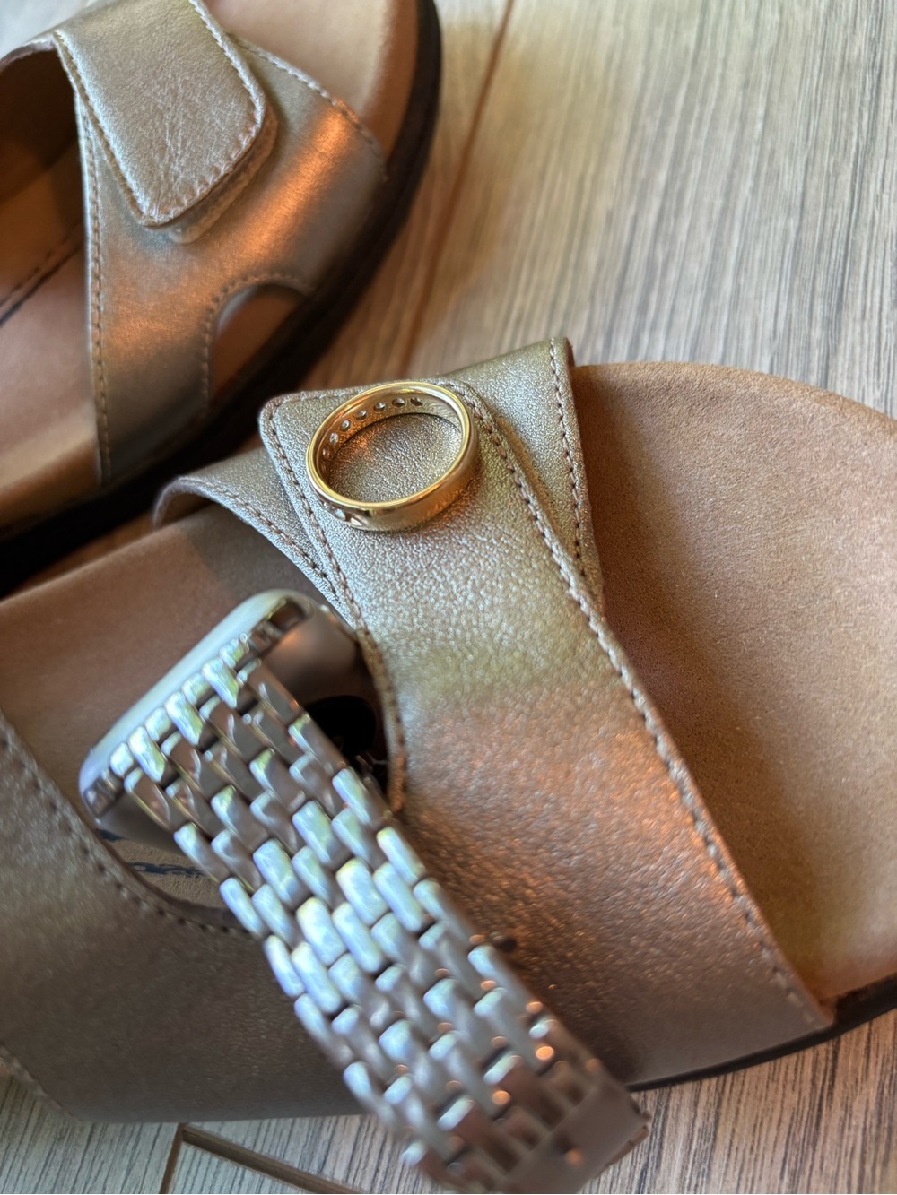 Taos Serene Champagne Metallic Ergonomic Comfort Sandals, 8, Leather + Velcro - Picture 8 of 11